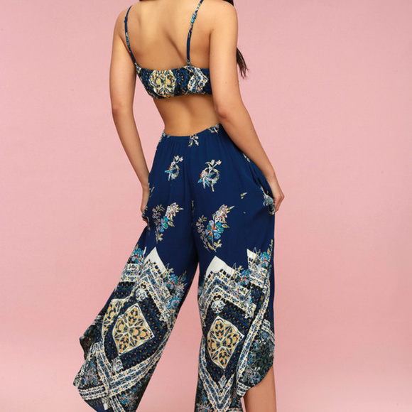 Free People Bella Cropped Cutout Jumpsuit - Navy - Picture 4 of 5